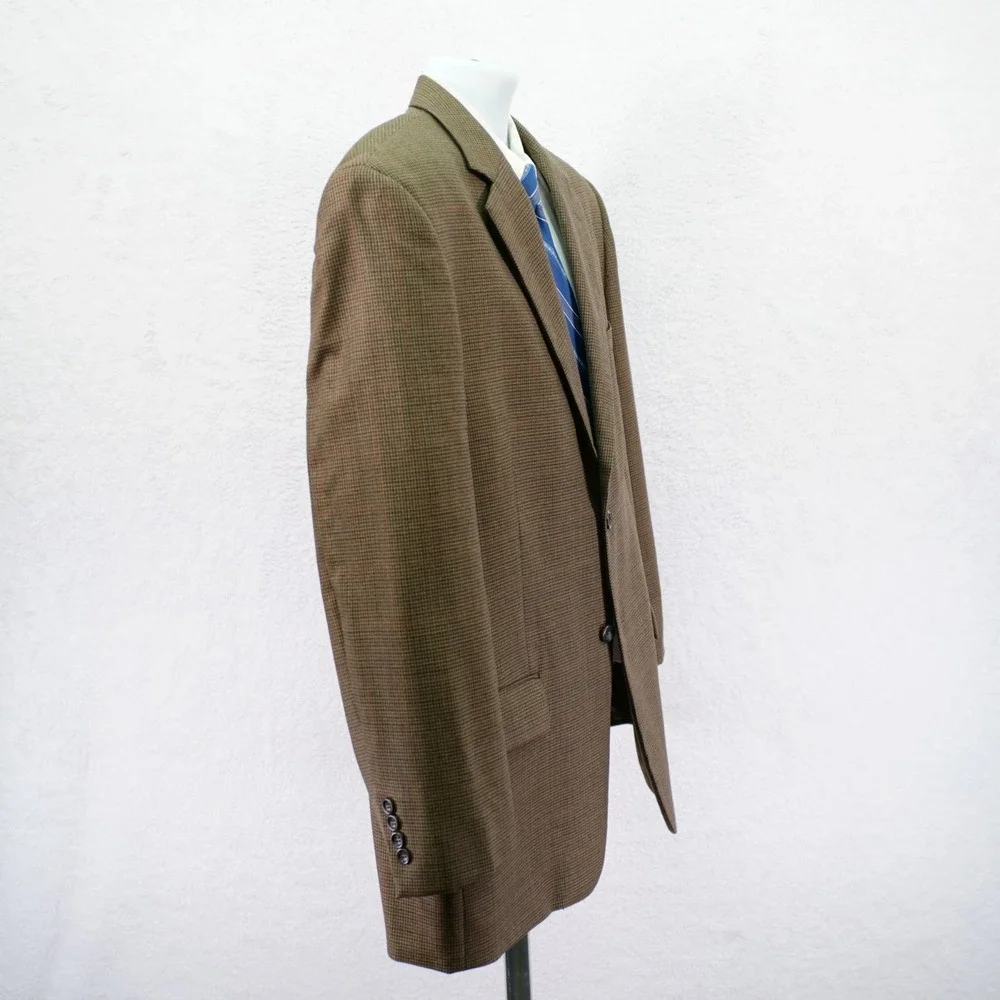 Pronto Uomo Wool Brown Tan Houndstooth W/ Red Orange‎ Winowpane 44R Sport Coat